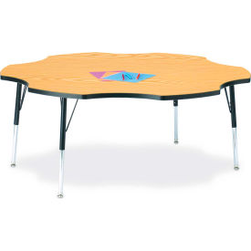 Six Leaf Activity Table, 60"W x 60"L x 24-31"H, Classic Oak