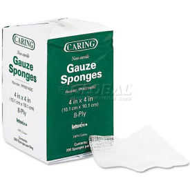 Caring Woven Gauze Sponges, 4 x 4, NonSterile, 8-ply, 200 Sponges/Pack