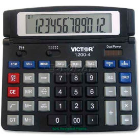 12-Digit Desktop Calculator, Dual Power, 7-1/4" X 6-3/8" X 1/2", Black