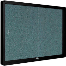 Gray Fabric Bulletin Enclosed Cabinet, 36" x 48", Two Glass Sliding Doors