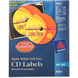 Inkjet Full-Face CD Labels, Matte White, 40/Pack