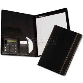 Pad Holder w/Calculator, Leather-Look/Faux Reptile Trim, Writing Pad, Black