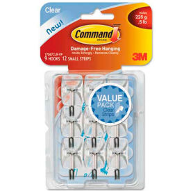 Clear Hooks & Strips, Plastic/Wire, Small, 9 Hooks w/12 Adhesive Strips per Pack