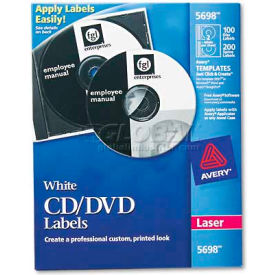 Laser CD/DVD Labels, Matte White, 100/Pack