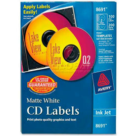 Inkjet CD/DVD Labels, Matte White, 100/Pack