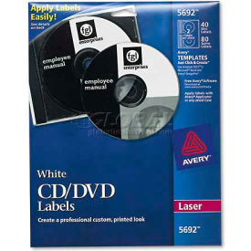 Laser CD/DVD Labels, Matte White, 40/Pack