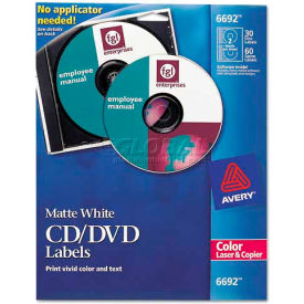 Laser CD/DVD Labels, Matte White, 30/Pack