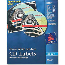 Inkjet Full-Face CD Labels, Glossy White, 20/Pack