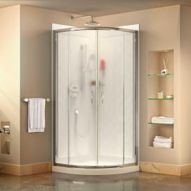 Prime 34 3/8" x 34 3/8" Shower Enclosure Base & QWALL-4 Shower Backwall Kit