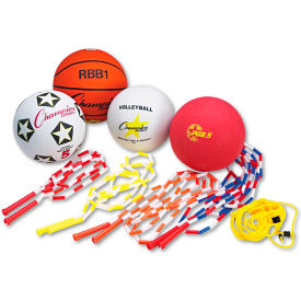 Physical Education Kit w/Seven Balls, 14 Jump Ropes, Assorted Colors