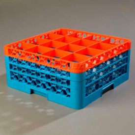 OptiClean 16 Compartment Glass Rack W/3 Extenders, Orange-Blue