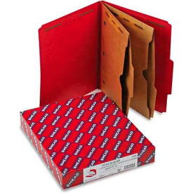 Pressboard Folders, Two Pocket Dividers, Letter, Six-Section, Bright Red, 10/Box