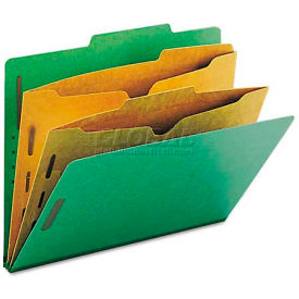 Pressboard Folders with Two Pocket Dividers, Letter, Six-Section, Green, 10/Box