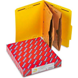 Pressboard Folders with Two Pocket Dividers, Letter, Six-Section, Yellow, 10/Box