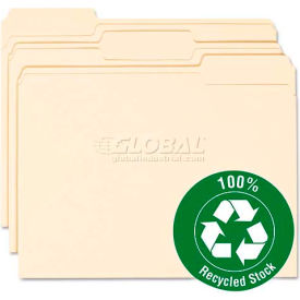 100% Recycled File Folders, 1/3 Cut, One-Ply Top Tab, Letter Size, Manila, 100/Box