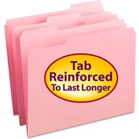 File Folders, 1/3 Cut, Reinforced Top Tab, Letter, Pink, 100/Box