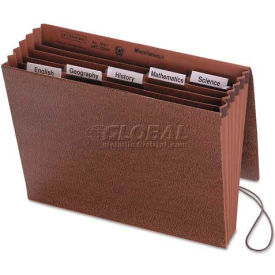 Accordion Expanding File, 6 Pockets, 1/5 Tab, Leather-Like Redrope, Letter, Red