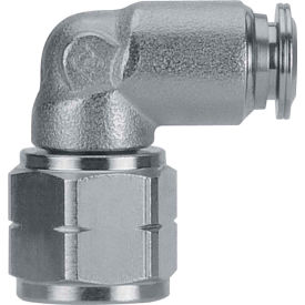 Female Elbow, 1/4" Tube x 1/8" NPTF Female, Metallic Release Collet