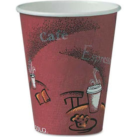 Hot Drink Cups With Maroon Bistro Design, 8 oz., 500 Per Package