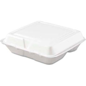 Foam Hinged Food Container, 3 Compartments, White, 200/Carton