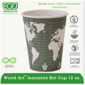 World Art Insulated Hot Cups, 12 oz., Dark Green, 600/Carton