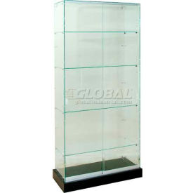 Frameless Glass Showcase, Full Vision, 36"W x 16"D x 72"H, 4 Shelves