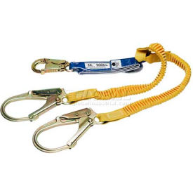 DeCoil Stretch Twinleg Lanyard, 6'L, Snaphooks W/ Rebar Hook