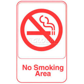 No Smoking Area Sign, White With Red Print, 6" X 9"
