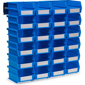 LocBin Wall Storage with 24 Bins and 24 Rails, 5-3/8"Lx4-1/8"Wx3"H, Blue, Polypropylene