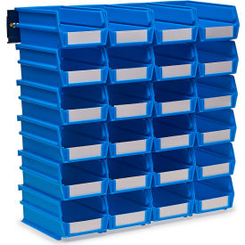 LocBin Wall Storage w/ 24 Bins & 24 Rails, 7-3/8"Lx4-1/8"Wx3"H, Blue, Polypropylene