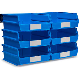 LocBin Wall Storage with 6 Bins and 6 Rails, 10-7/8"L x 11"W x 5"H, Blue, Polypropylene