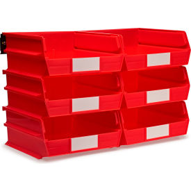 LocBin Wall Storage with 6 Bins & 6 Rails, 10-7/8"L x 11"W x 5"H, Red, Polypropylene
