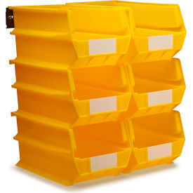 LocBin Wall Storage with 6 Bins & 6 Rails, 14-3/4"Lx8-1/4"Wx7"H, Yellow, Polypropylene