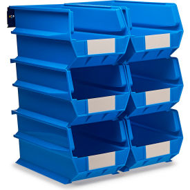 Wall Storage with 6 Bins & 6 Rails, 14-3/4"L x 8-1/4"W x 7"H, Blue, Polypropylene