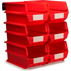 LocBin Wall Storage with 6 Bins and 6 Rails, 14-3/4"L x 8-1/4"W x 7"H, Red, Polypropylene
