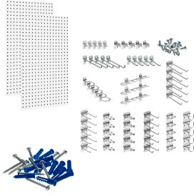 24"W x 42-1/2"H White Steel Square Hole Pegboard w/, 63 pc LocHooks