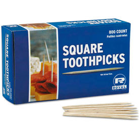 Square Wood Toothpicks, Natural, Plain, 19,200/Carton