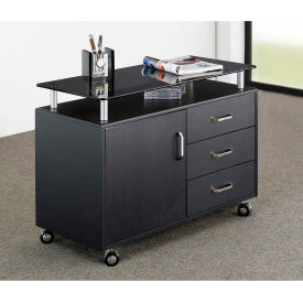 Deluxe Rolling Glass Top Storage Cabinet, 31-1/2"W x 16"D x 23-1/4"H, Graphite