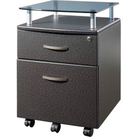 Rolling Glass Top File Cabinet, 14"W x 18"D x 24"H, Graphite