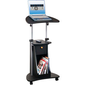 Deluxe Rolling Laptop Cart with Storage, 21-1/2"W x 15-1/2"D x 31- 45"H, Black