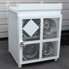Capacity 33 Lbs Cylinders Heavy Duty Steel Gas Cylinder Cage 30"Wx30"Dx38"H White, Manual Close