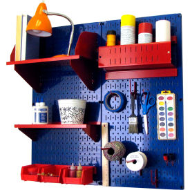 Pegboard Hobby Craft Organizer Storage Kit, Blue/Red, 32" X 32" X 9"