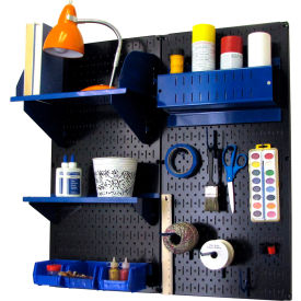 Pegboard Hobby Craft Organizer Storage Kit, Black/Blue, 32" X 32" X 9"