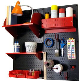 Pegboard Hobby Craft Organizer Storage Kit, Black/Red, 32" X 32" X 9"