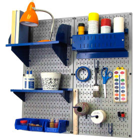 Pegboard Hobby Craft Organizer Storage Kit, Gray/Blue, 32" X 32" X 9"