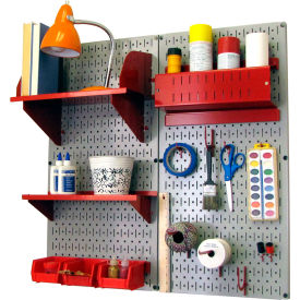Pegboard Hobby Craft Organizer Storage Kit, Gray/Red, 32" X 32" X 9"