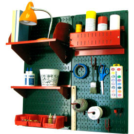 Pegboard Hobby Craft Organizer Storage Kit, Green/Red, 32" X 32" X 9"