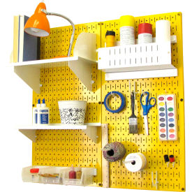 Pegboard Hobby Craft Organizer Storage Kit, Yellow/White, 32" X 32" X 9"