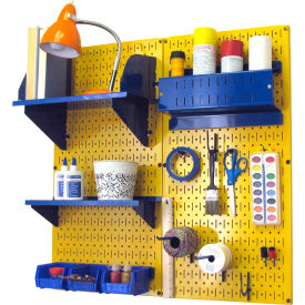 Pegboard Hobby Craft Organizer Storage Kit, Yellow/Blue, 32" X 32" X 9"