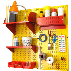 Pegboard Hobby Craft Organizer Storage Kit, Yellow/Red, 32" X 32" X 9"